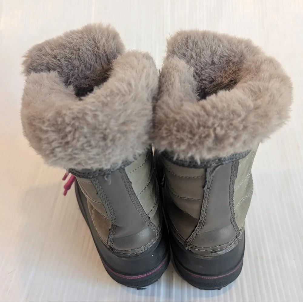 TAMARACK Girls Gray Fur-Lined Lace-up Winter Snow Boots Size 8